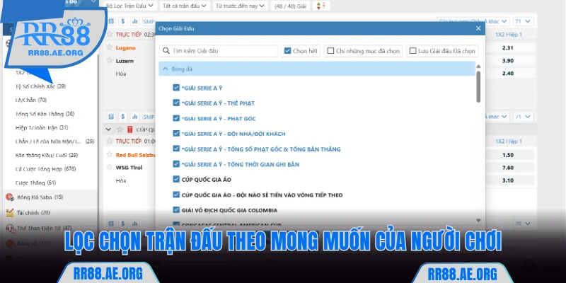 Lọc chọn trận đấu theo mong muốn của người chơi